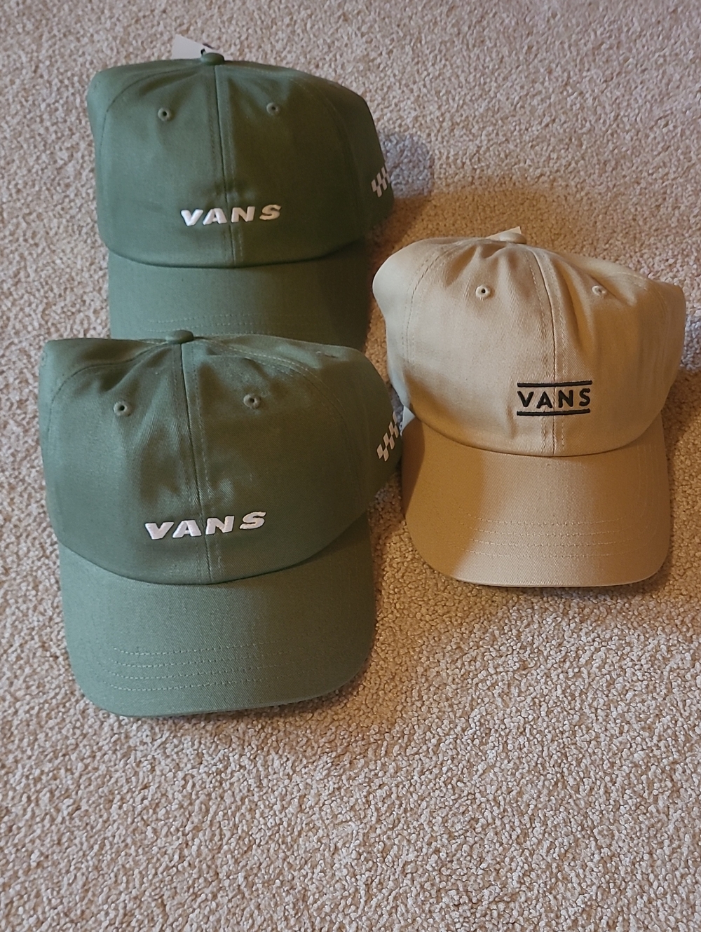 Vans Green and Tan Logo Baseball Caps
